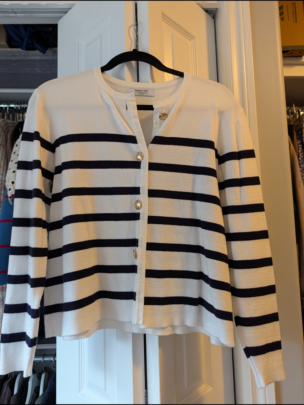 Smash + Tess Cream and Navy Striped Button-Front Cardigan